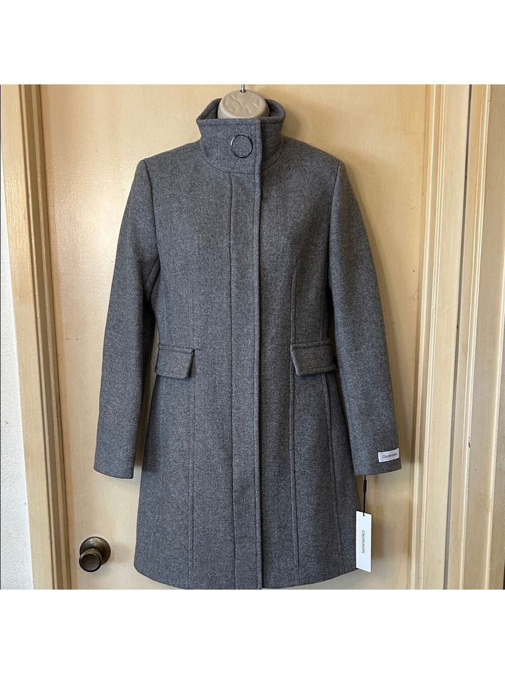 Calvin Klein Gray Wool-Blend Stand-Collar Coat size XXS